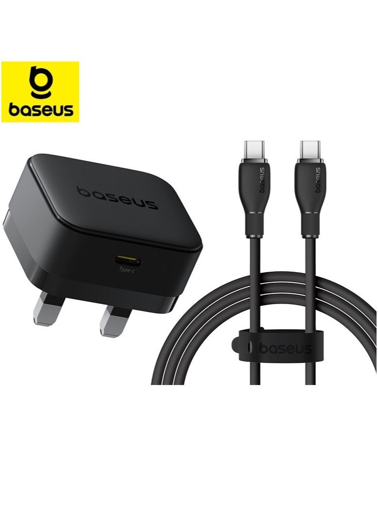Baseus 30W GaN USB-C PD Charger with 1m Type-C Cable 60W, Fast Charging Wall Adapter Kit Compatible with iPhone 16 Pro Max/15/14, iPad Air/Pro, Samsung S25U/S24U, Xiaomi Redmi Note 14/13/12, POCO X7 Pro, HONOR, Realme, OnePlus, Type-C Power Adapter for Phones, Tablets and More (Black) 30W Type C Port- Black  - Image 1