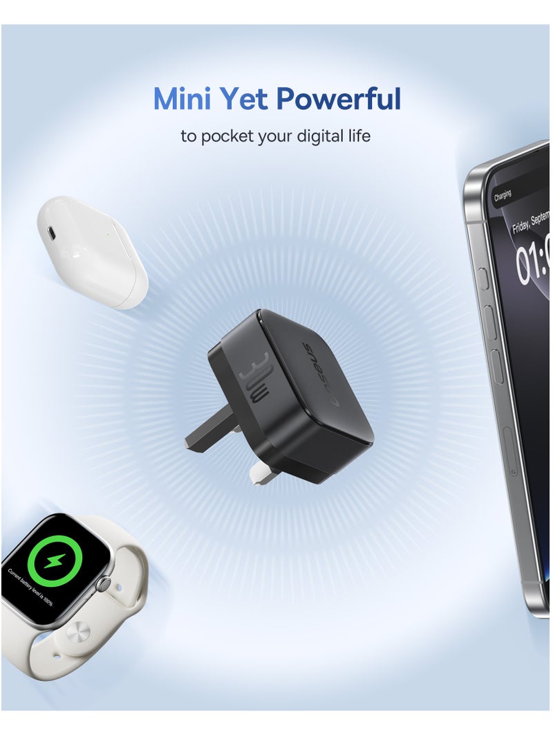 Baseus 30W GaN USB-C PD Fast Charger, Compact Wall Adapter for iPhone 16 Pro Max/15/14, iPad Pro/Air, Samsung S25 Ultra/S24 Ultra, Xiaomi Redmi Note 14/13/12, POCO X7 Pro, HONOR, Realme, OnePlus, Type-C Super Fast Charging Power Adapter for Phones & Tablets (Black) 30W USB-C- Black  - Image 3