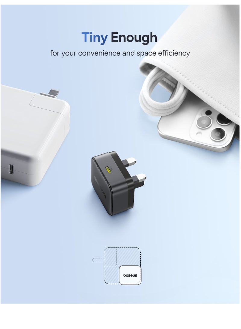 Baseus 30W GaN USB-C PD Fast Charger, Compact Wall Adapter for iPhone 16 Pro Max/15/14, iPad Pro/Air, Samsung S25 Ultra/S24 Ultra, Xiaomi Redmi Note 14/13/12, POCO X7 Pro, HONOR, Realme, OnePlus, Type-C Super Fast Charging Power Adapter for Phones & Tablets (Black) 30W USB-C- Black  - Image 4