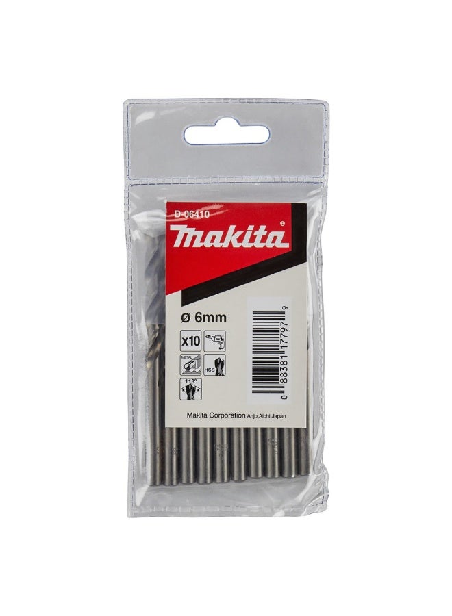 Makita 06410 6 X 93mm HSS Drill Bit For Metal 10 Pcs - Per Pkt 9.3 X 0.6 X 0.6CM  - Image 1