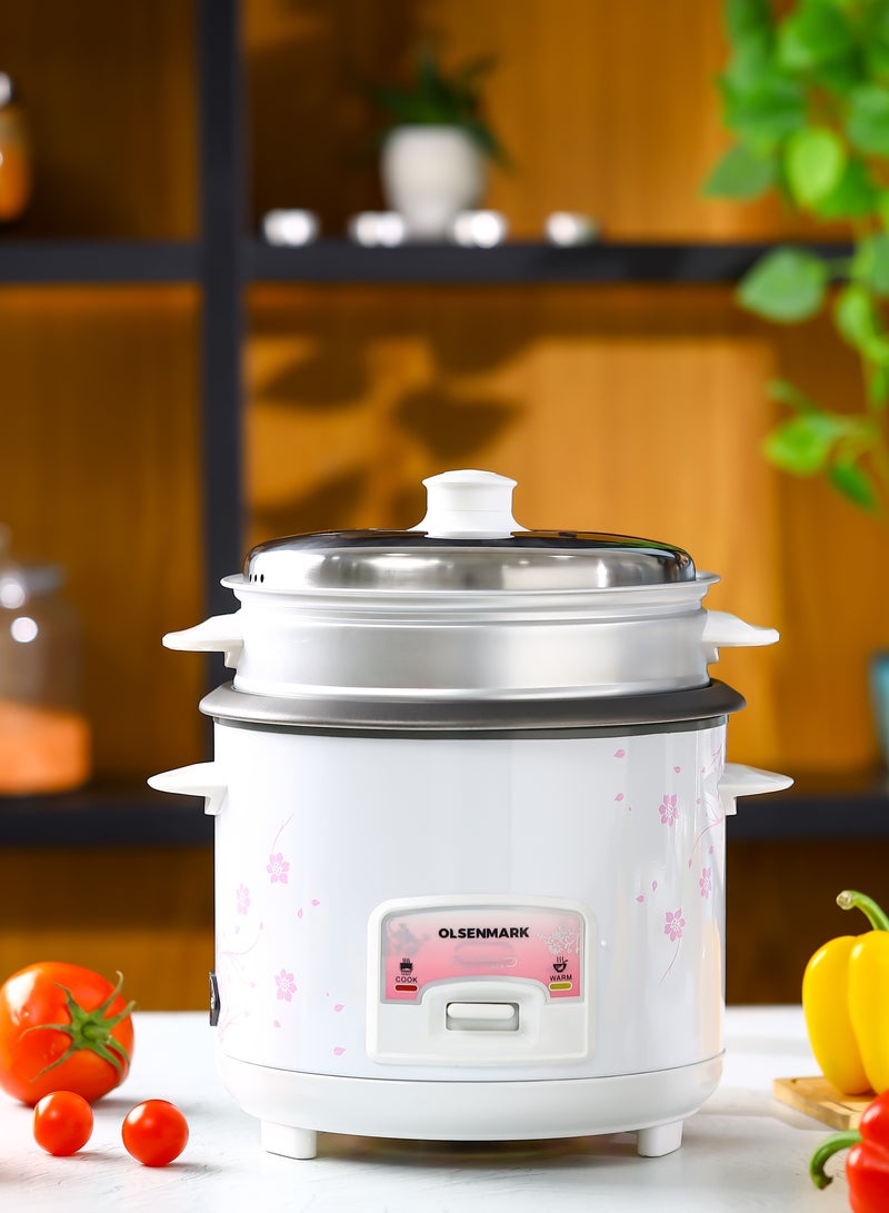 أولسنمارك 3 IN 1 Automatic Rice Cooker 500W - OMRC7026, 1.5L Capacity, Cook, Steam and Keep Warm, Aluminum Non-Stick Inner Pot 1.5 L 500 W OMRC7026 WHITE  - Image 2