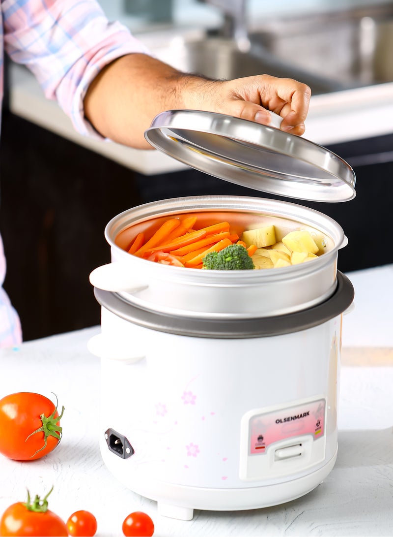 أولسنمارك 3 IN 1 Automatic Rice Cooker 500W - OMRC7026, 1.5L Capacity, Cook, Steam and Keep Warm, Aluminum Non-Stick Inner Pot 1.5 L 500 W OMRC7026 WHITE  - Image 3
