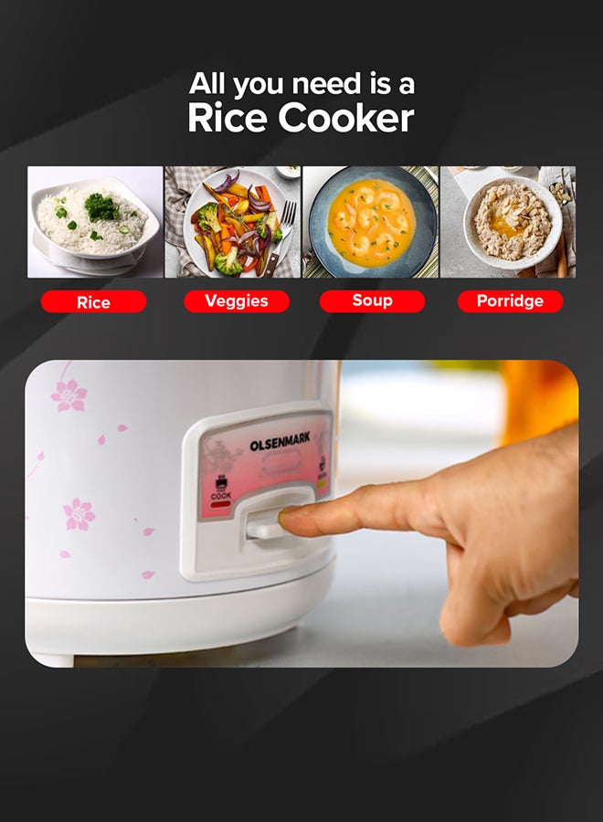 أولسنمارك 3 IN 1 Automatic Rice Cooker 500W - OMRC7026, 1.5L Capacity, Cook, Steam and Keep Warm, Aluminum Non-Stick Inner Pot 1.5 L 500 W OMRC7026 WHITE - Image 5