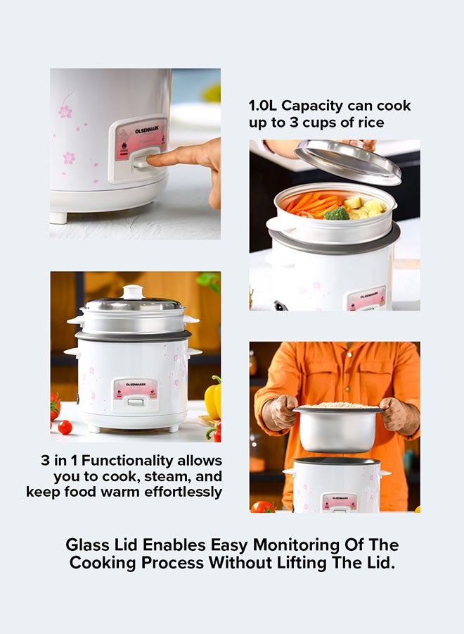 أولسنمارك 3 IN 1 Automatic Rice Cooker 500W - OMRC7026, 1.5L Capacity, Cook, Steam and Keep Warm, Aluminum Non-Stick Inner Pot 1.5 L 500 W OMRC7026 WHITE - Image 4
