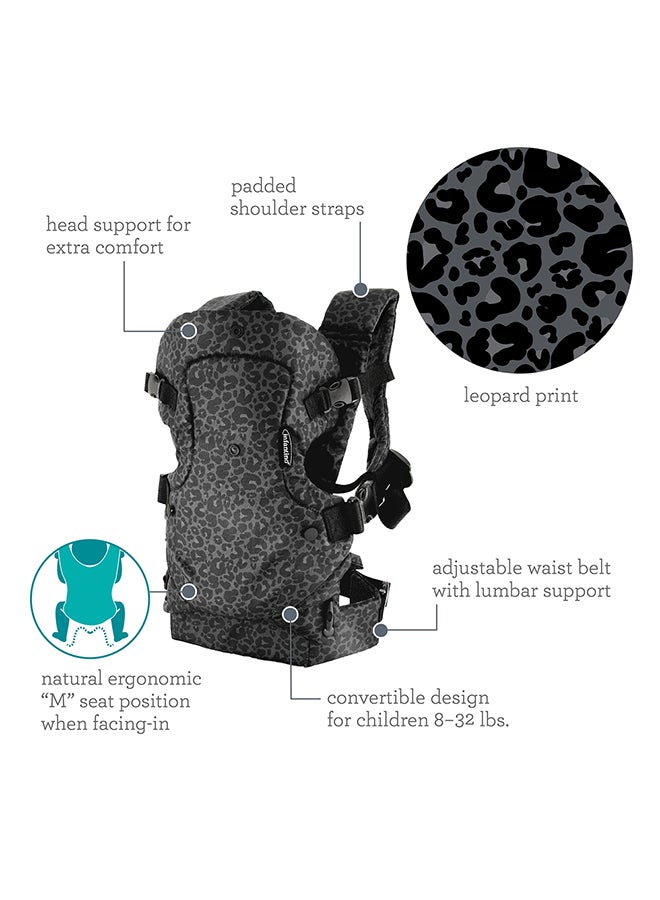 infantino Flip 4-In-1 Convertible Baby Carrier, Adjustable Ergonomic Seat, Shoulder Straps And Waist Belt - Black Leopard  - Image 3