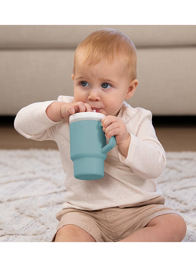 infantino - My 1St Tumbler – Adorable Miniature Tumbler With Leak-Resistant Straw And Toddler-Friendly Handle, Encourages Hydration, 6M+, 9 Oz, Moody Blue - Image 1