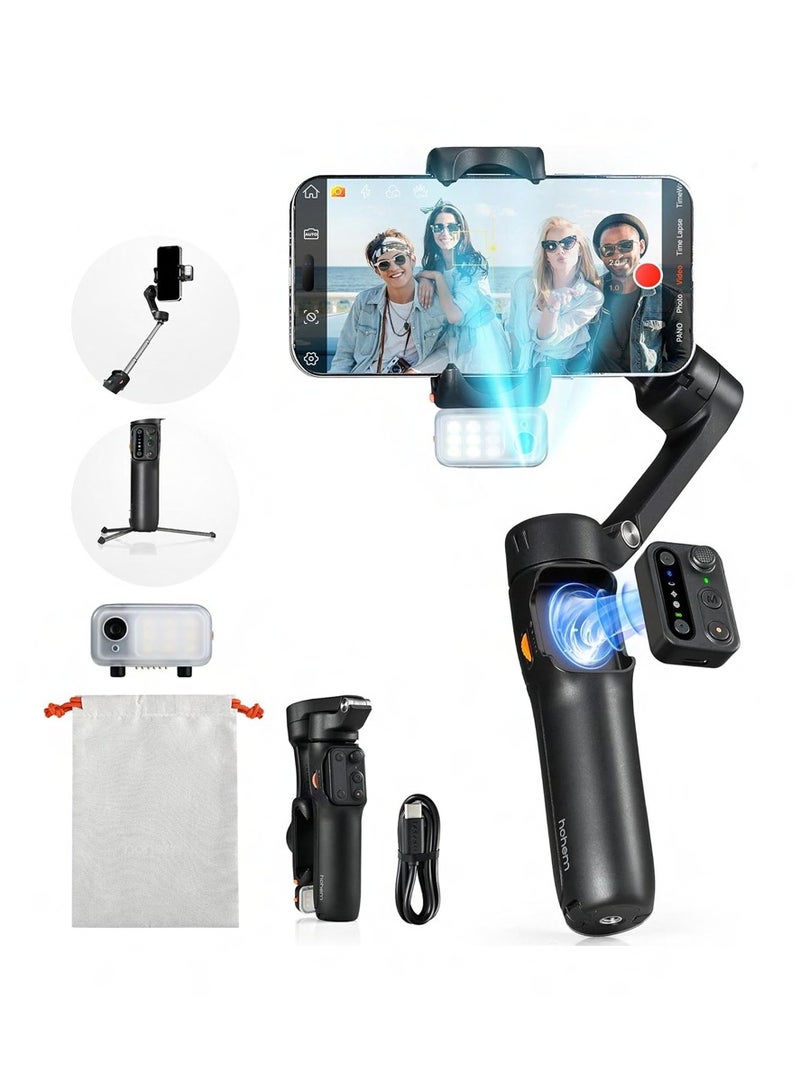 hohem - Hohem iSteady V3 Foldable Smartphone Gimbal Stabilizer with Detachable Remote Control, 3-Axis Phone Gimbal, Magnetic AI Tracker, Built-in Extendable Rod & Tripod Perfect for Travel, Vlog(Black) - Image 1
