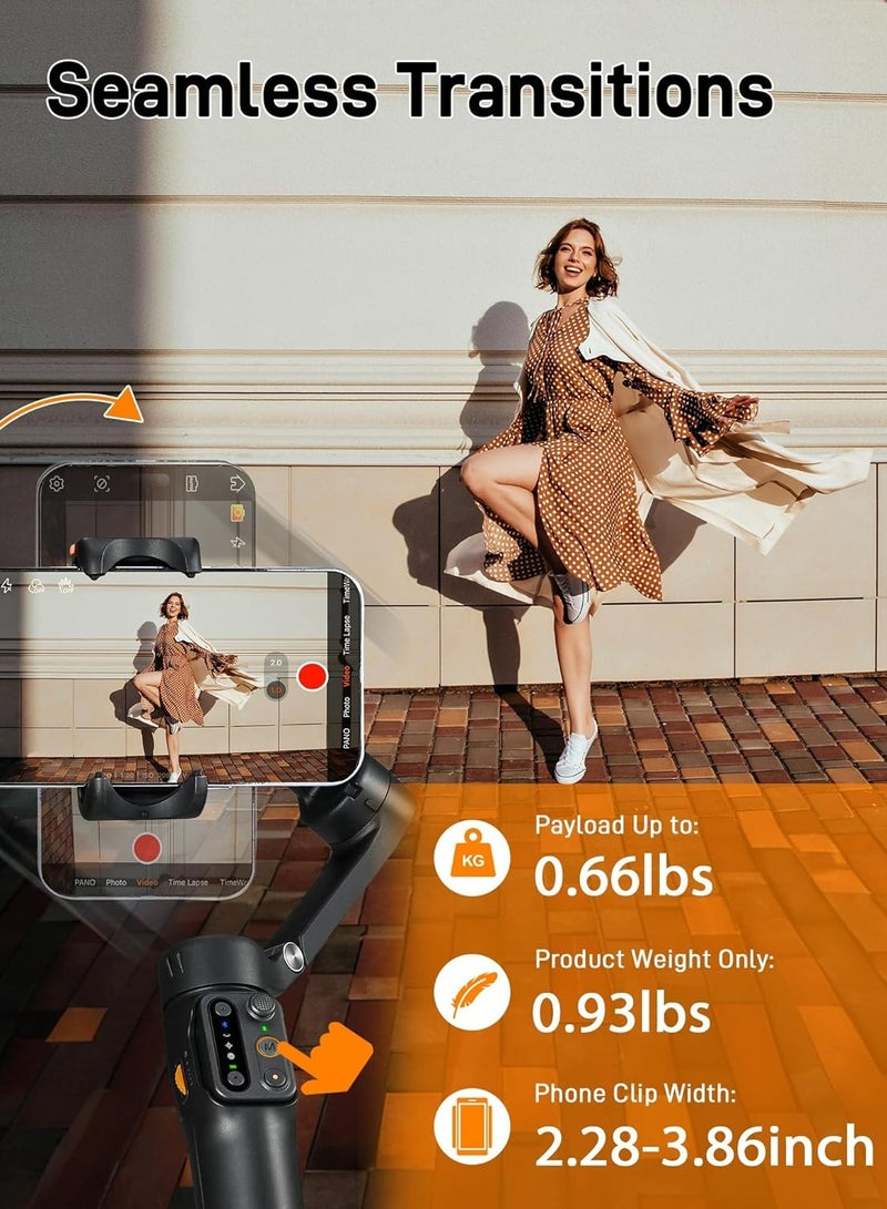 hohem - Hohem iSteady V3 Foldable Smartphone Gimbal Stabilizer with Detachable Remote Control, 3-Axis Phone Gimbal, Magnetic AI Tracker, Built-in Extendable Rod & Tripod Perfect for Travel, Vlog(Black) - Image 1