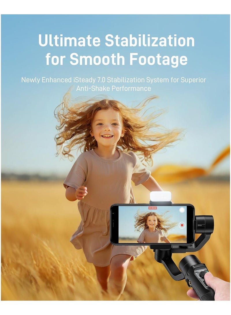 hohem - iSteady Mobile+ Kit Gimbal Stabilizer for Smartphone, 3-Axis Phone Gimbal with Fill Light, Ultra-Wide-Angle Mode, 600° Inception, YouTube Vlog Stabilizer for Android and iPhone 15,14,13 PRO Max Black - Image 1