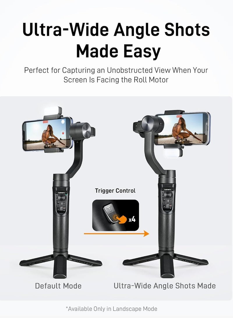 hohem - iSteady Mobile+ Kit Gimbal Stabilizer for Smartphone, 3-Axis Phone Gimbal with Fill Light, Ultra-Wide-Angle Mode, 600° Inception, YouTube Vlog Stabilizer for Android and iPhone 15,14,13 PRO Max Black - Image 1