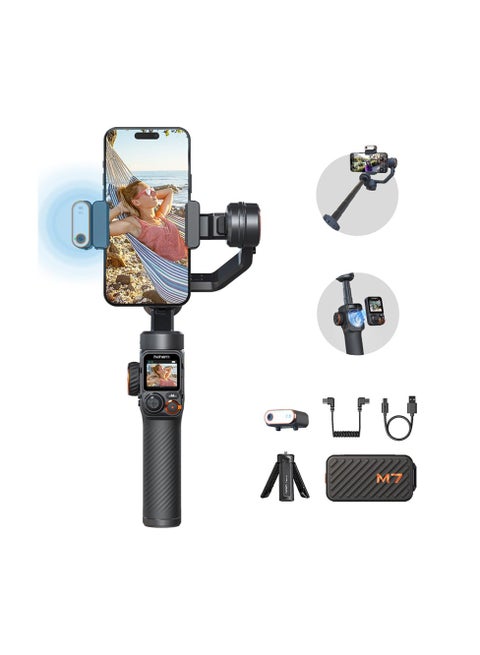 Hohem iSteady M7 Gimbal Stabilizer for Smartphone, Magnetic AI Tracker Fill Light, Detachable Touchscreen Remote Controller, Built-in Extension Rod, 500g Payload