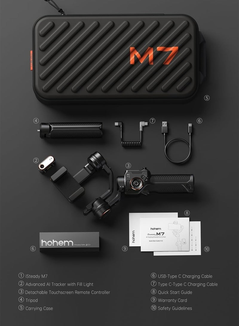 hohem - Hohem iSteady M7 Gimbal Stabilizer for Smartphone, Magnetic AI Tracker Fill Light, Detachable Touchscreen Remote Controller, Built-in Extension Rod, 500g Payload - Image 1