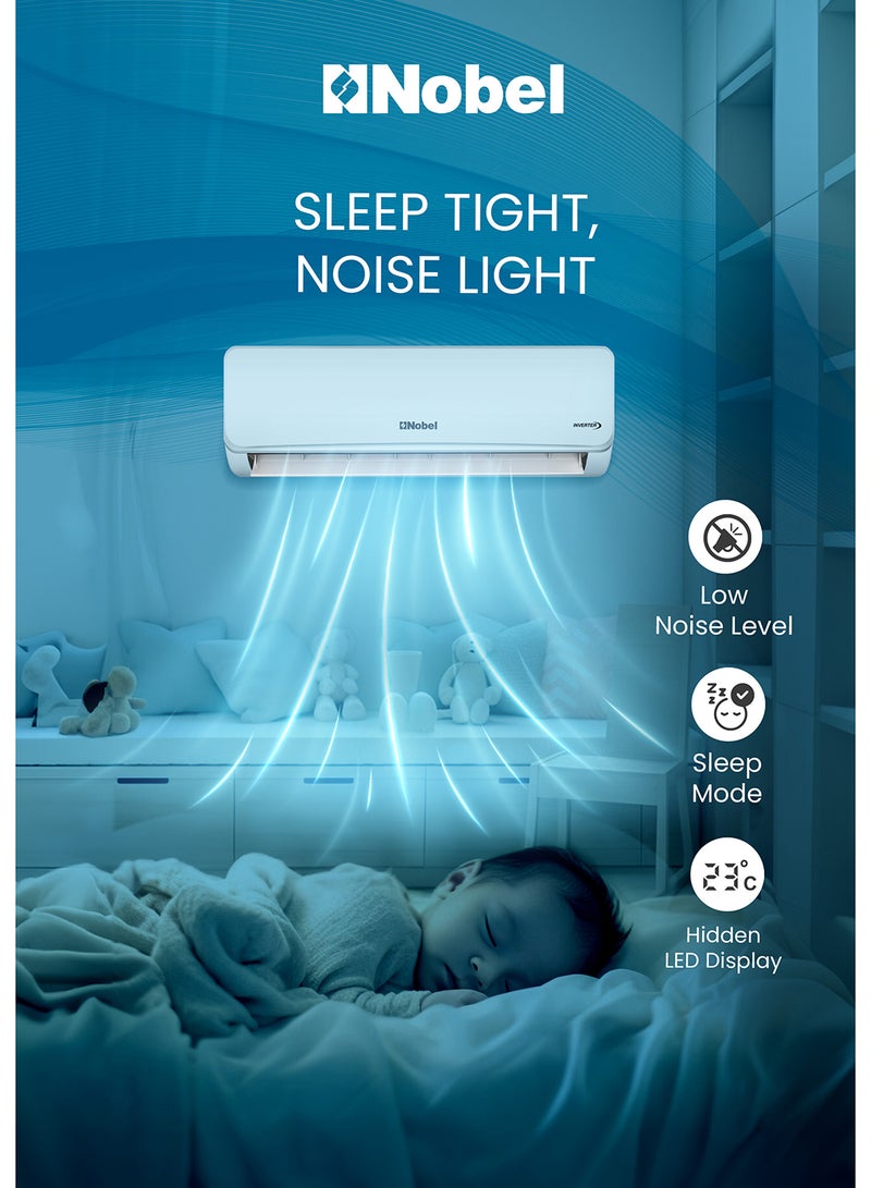 Nobel High-Performance 18000 BTU Split Air Conditioner With Inverter Technology, R410A Refrigerant And Auto Restart - 2500 W NSAC18VT WHITE  - Image 2