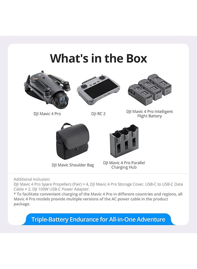 dji - Mavic 4 Pro Fly More Combo with DJI RC 2, Flagship Tri-Camera Drone with 100MP 4/3 CMOS Hasselblad Camera, 30km Video Transmission, 51-Min Max Flight Time, Charging Hub, and More - Image 1