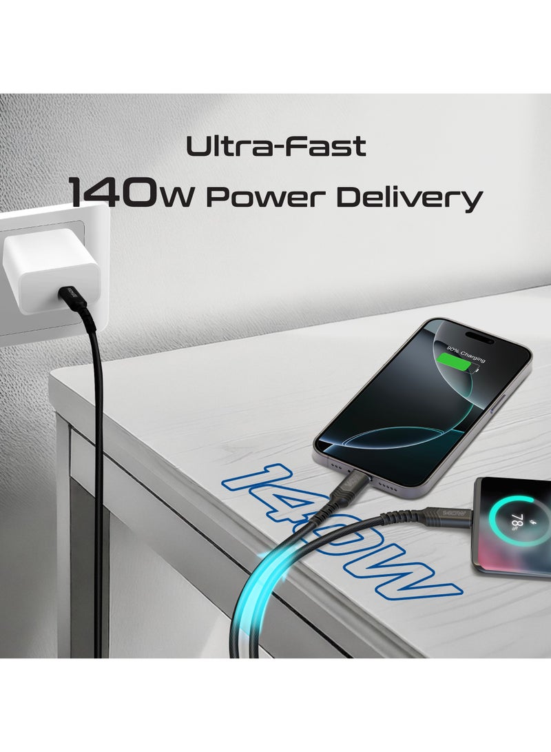 PROMATE USB-C™ to Dual USB-C™ Cable with 140W Power Delivery, 480Mbps Data Transfer, 140cm, Over Current Protection, Braided Design for Laptops, Tablets, Smartphones, PowerLink-3C - Black  - Image 3