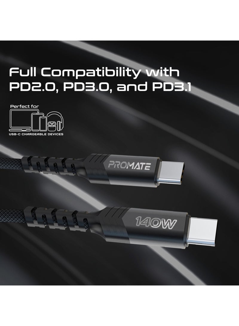 PROMATE USB-C™ to Dual USB-C™ Cable with 140W Power Delivery, 480Mbps Data Transfer, 140cm, Over Current Protection, Braided Design for Laptops, Tablets, Smartphones, PowerLink-3C - Black  - Image 4