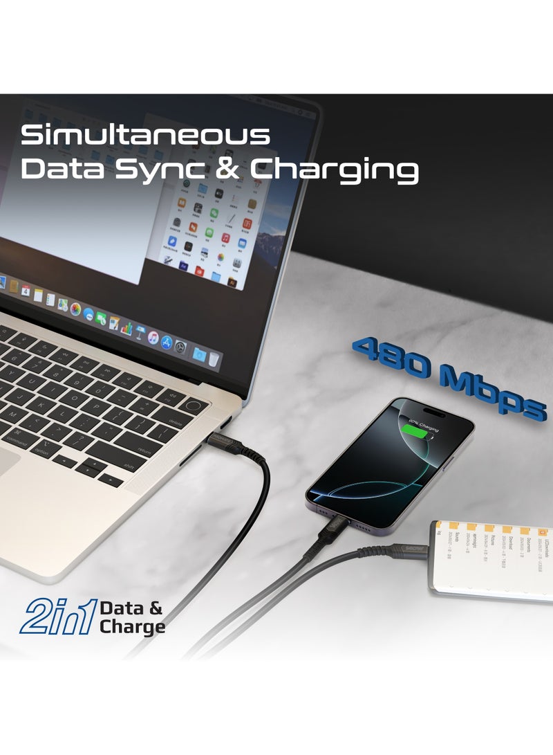 PROMATE USB-C™ to Dual USB-C™ Cable with 140W Power Delivery, 480Mbps Data Transfer, 140cm, Over Current Protection, Braided Design for Laptops, Tablets, Smartphones, PowerLink-3C - Black  - Image 5