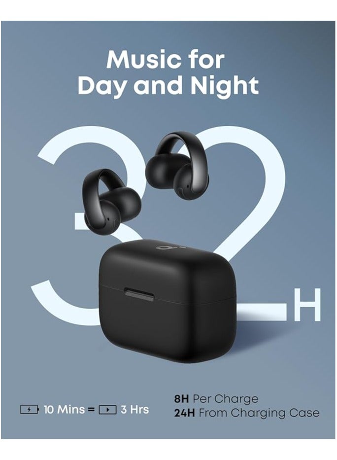 AeroClip by Anker, Open-Ear Earbuds, Clip-On Headphones, Adaptive Comfort, Clear Calls with 4 Mics and AI, Stable Fit, 12mm Drivers for Powerful Bass, Hi-Res, Open-Ring Design Black