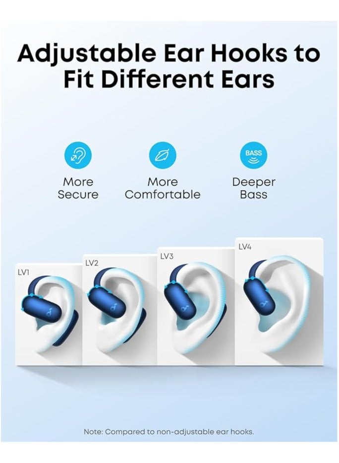 AeroFit 2 by Anker, Open-Ear Headphones, Adjustable Ear Hooks, Snug Fit, Rich Bass, Hi-Res Wireless Audio, 42H Play, Bluetooth 5.4, Wireless Charging, IP55, AI Clear Calls, Open-Ear Earbuds Blue