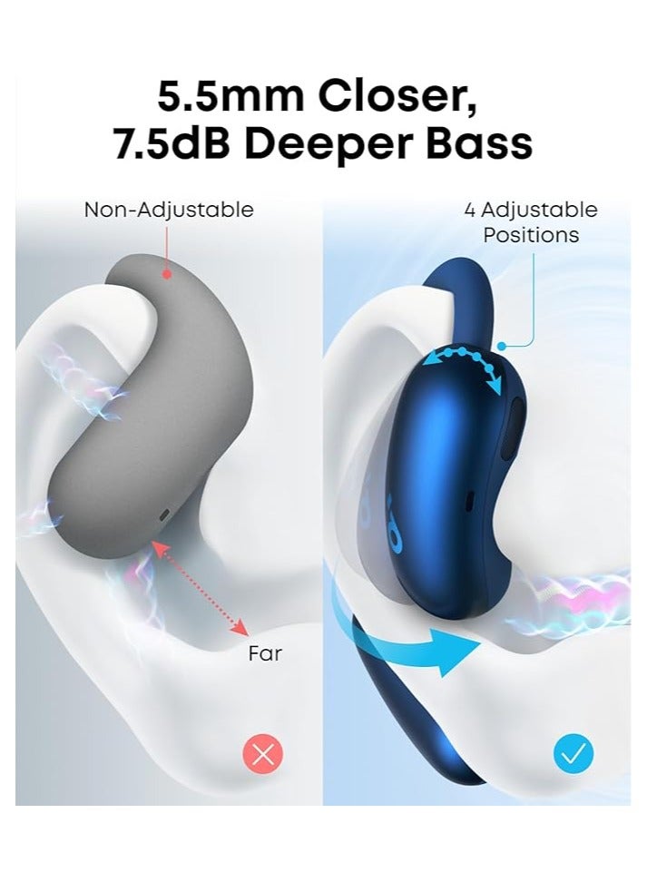 AeroFit 2 by Anker, Open-Ear Headphones, Adjustable Ear Hooks, Snug Fit, Rich Bass, Hi-Res Wireless Audio, 42H Play, Bluetooth 5.4, Wireless Charging, IP55, AI Clear Calls, Open-Ear Earbuds Blue