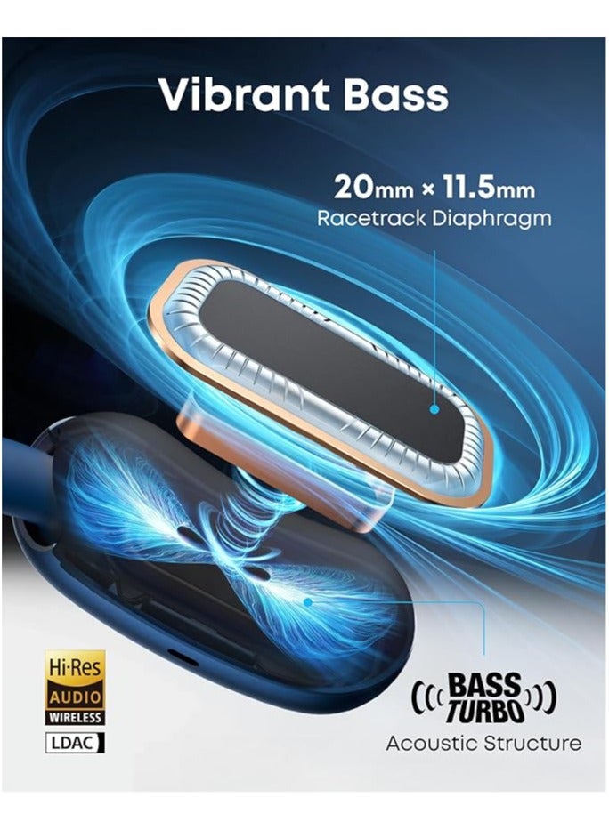 AeroFit 2 by Anker, Open-Ear Headphones, Adjustable Ear Hooks, Snug Fit, Rich Bass, Hi-Res Wireless Audio, 42H Play, Bluetooth 5.4, Wireless Charging, IP55, AI Clear Calls, Open-Ear Earbuds Blue