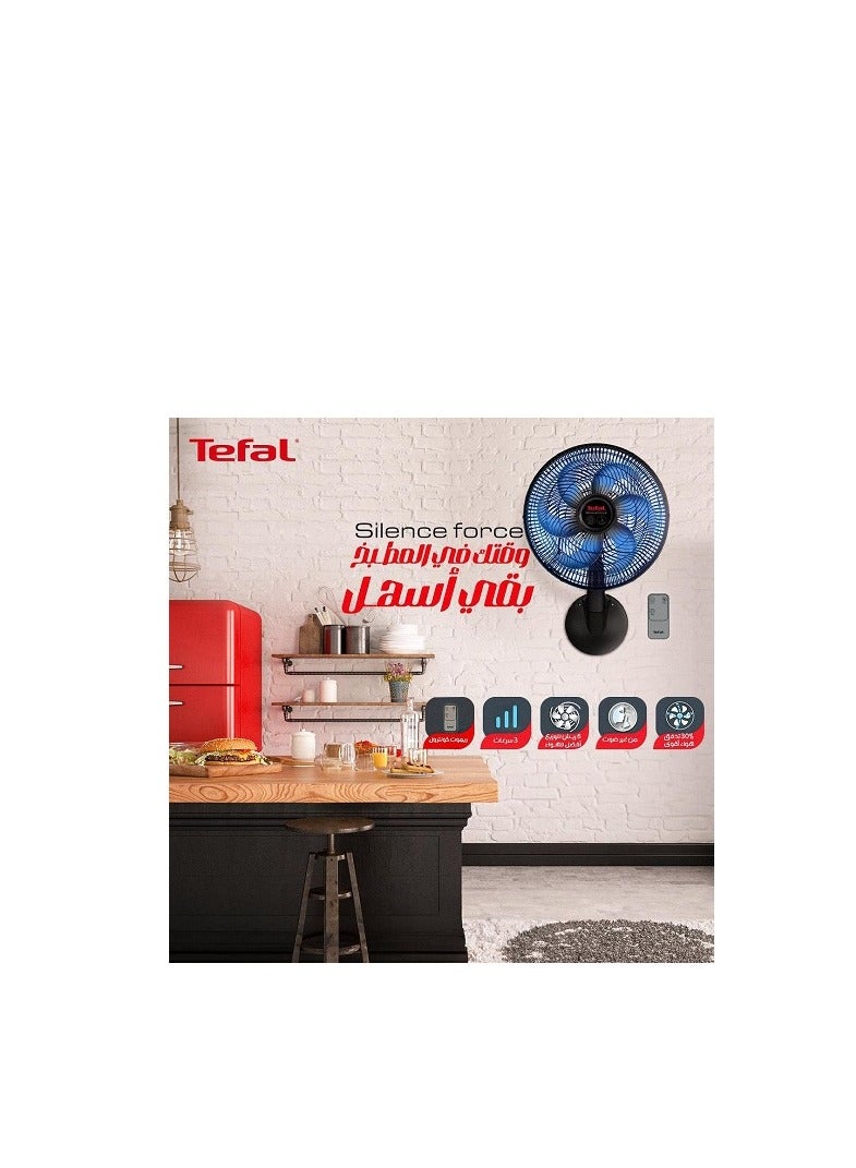 Tefal - Tefal Silence Force Wall Fan With Remote Control, 16 Inch, 3 Speeds, Black - VG4151EE 75 W VG4151EE Black - Image 1