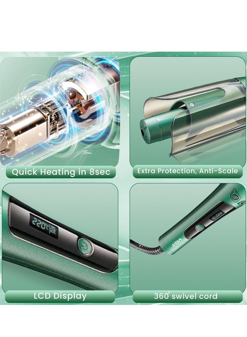 VGR Professional Automatic Hair Curler V-583, LED digital display for precise temperature display (150° to 220°), Ceramic surface with thermal protection technology to reduce damage, Auto-rotate left and right function, Suitable for all hair types, Stylish and comfortable design with 360° swivel cord green  - Image 4
