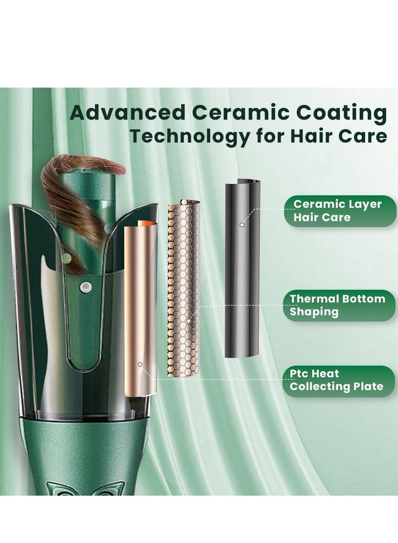 VGR Professional Automatic Hair Curler V-583, LED digital display for precise temperature display (150° to 220°), Ceramic surface with thermal protection technology to reduce damage, Auto-rotate left and right function, Suitable for all hair types, Stylish and comfortable design with 360° swivel cord green  - Image 3