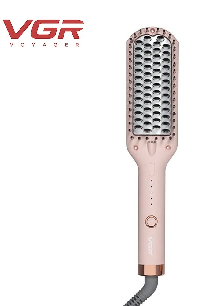 VGR - Hair Straightening Brush V-592 , for straight and shiny hair in minutes, Maximum temperature of 220°C, Safe heating heads prevent hair burning and protect the scalp, 5 heating settings, LED temperature indicator for easy control, 360° rotating cable prevents tangling and provides flexibility during use. PINK - Image 1
