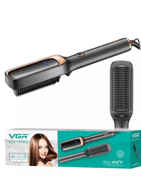 Professional Electric Hair Straightener Brush V-561 , Rapid Heating Technology, Temperatures up to 410°F (210°C) to suit all hair types, Digital Display, Practical and Safe Design with a Burn-Resistant Surface and Comfortable Handle, 360-degree Rotating Cable for Easy Use black
