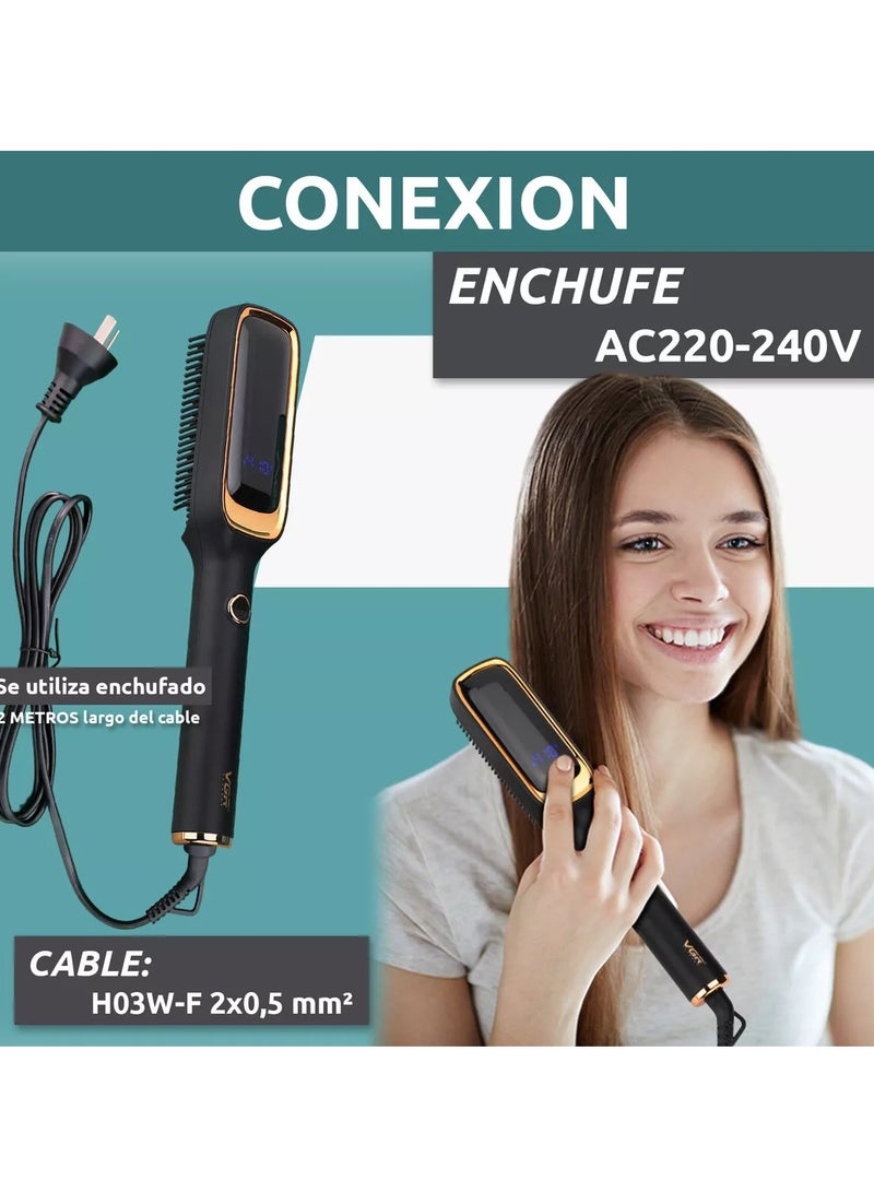 Professional Electric Hair Straightener Brush V-561 , Rapid Heating Technology, Temperatures up to 410°F (210°C) to suit all hair types, Digital Display, Practical and Safe Design with a Burn-Resistant Surface and Comfortable Handle, 360-degree Rotating Cable for Easy Use black