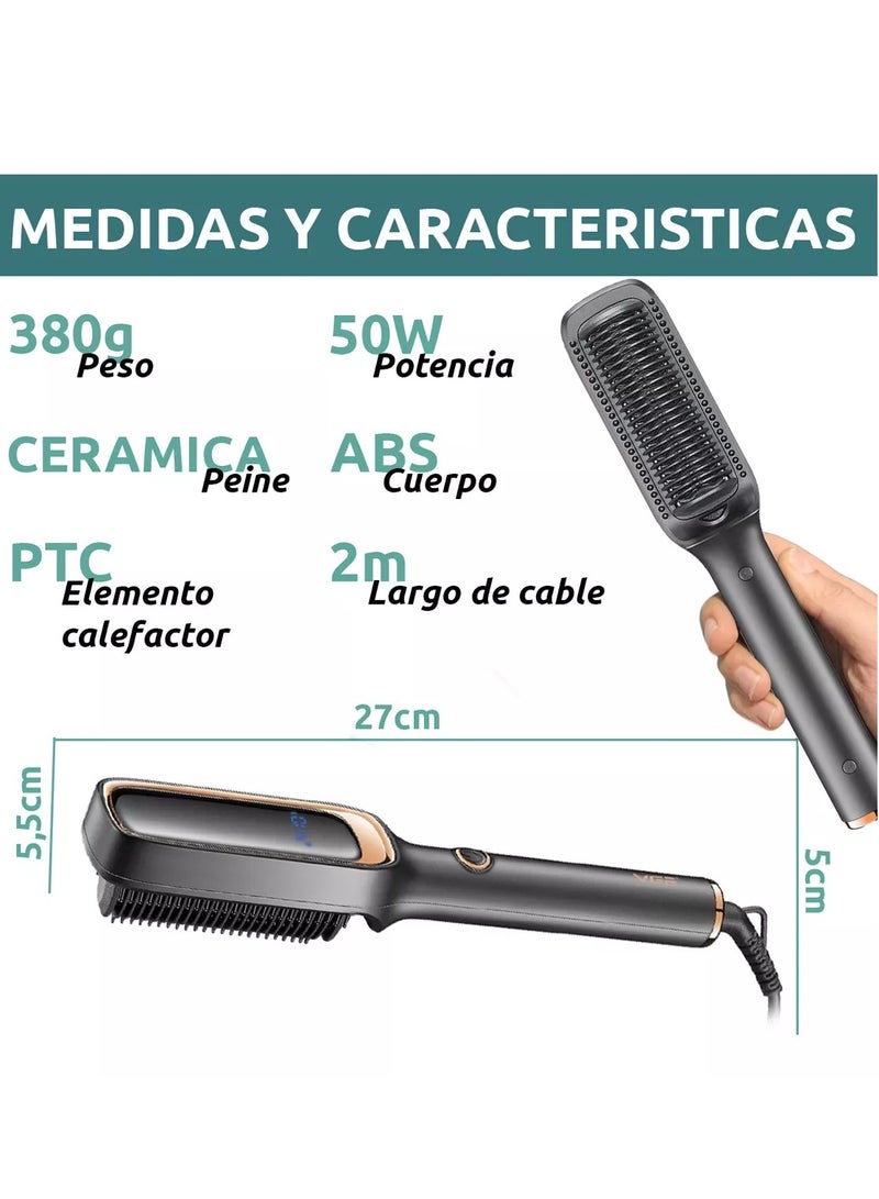 Professional Electric Hair Straightener Brush V-561 , Rapid Heating Technology, Temperatures up to 410°F (210°C) to suit all hair types, Digital Display, Practical and Safe Design with a Burn-Resistant Surface and Comfortable Handle, 360-degree Rotating Cable for Easy Use black