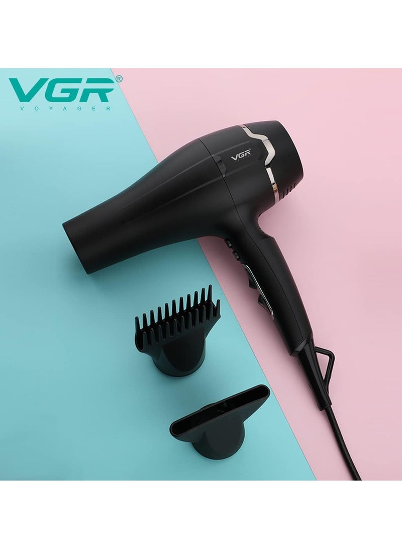 VGR - Professional Hair Dryer V-450, 2000-2400W professional AC motor for strong and steady airflow, comes with 2 professional nozzles (air concentrator nozzle, styling comb) cold air function to fix the style after completion, multiple heat and speed settings to suit all hair types, ideal for daily, home or salon use black - Image 1