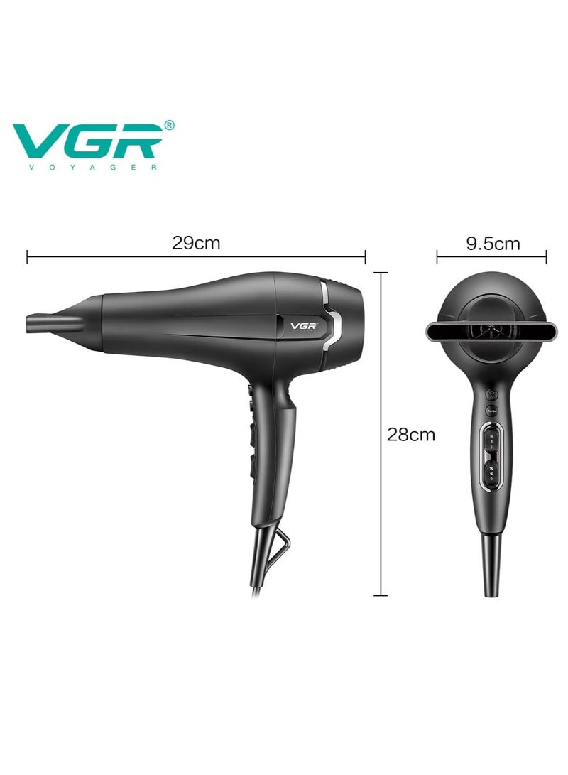 VGR - Professional Hair Dryer V-450, 2000-2400W professional AC motor for strong and steady airflow, comes with 2 professional nozzles (air concentrator nozzle, styling comb) cold air function to fix the style after completion, multiple heat and speed settings to suit all hair types, ideal for daily, home or salon use black - Image 1