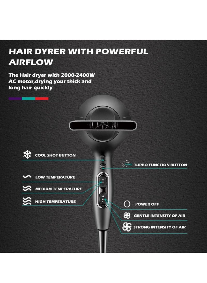 VGR - Professional Hair Dryer V-450, 2000-2400W professional AC motor for strong and steady airflow, comes with 2 professional nozzles (air concentrator nozzle, styling comb) cold air function to fix the style after completion, multiple heat and speed settings to suit all hair types, ideal for daily, home or salon use black - Image 1