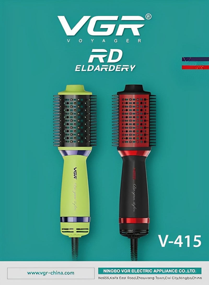 3 in 1 Hot Hair Styling Brush V-415, Drying, Straightening and Curling Hair, Wide Head with Smartly Distributed Teeth for Smooth Combing, Balanced Heat Distribution, Suitable for All Hair Types, Whether Fine, Thick or Wavy, Suitable for Home Use LIGHT GREEN