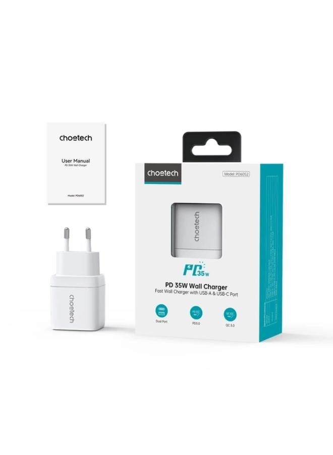 تشوتيك USB-C USB-A PD 35W GaN wall charger with display white - Image 4