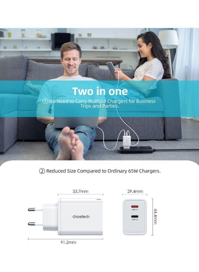 تشوتيك 2x USB-C PD 65W GaN wall charger white - Image 2