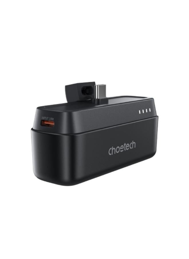 CHOETECH - 5000 mAh Power Bank, 5000mAh, 20W Fast Charging, Type-C Port, Small Size with holder black - Image 1