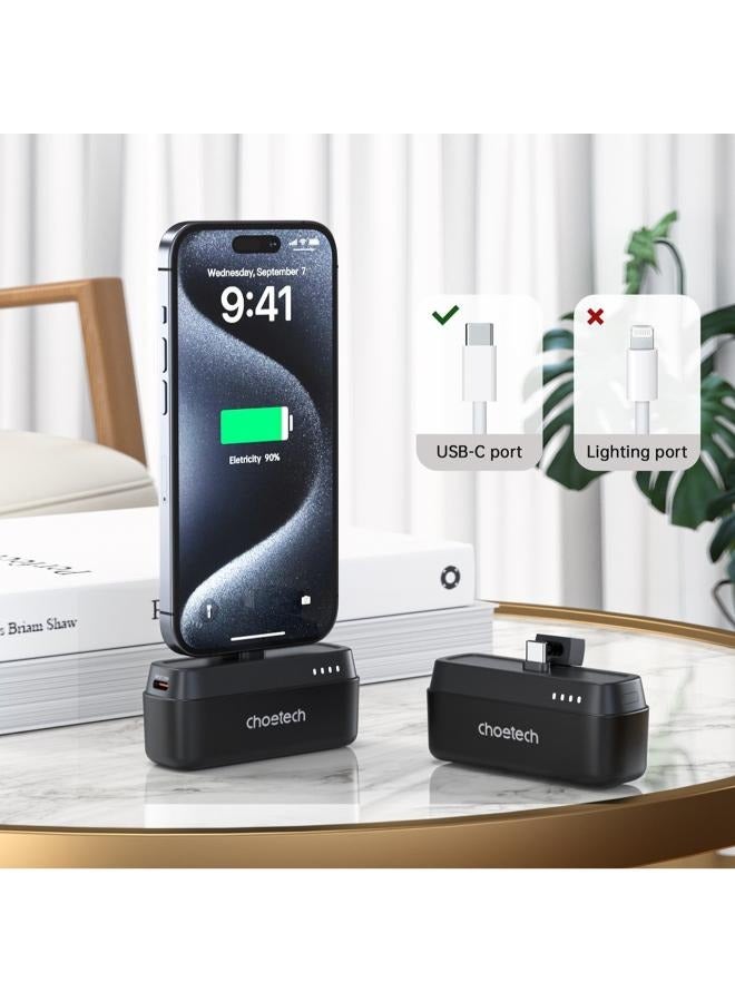 CHOETECH - 5000 mAh Power Bank, 5000mAh, 20W Fast Charging, Type-C Port, Small Size with holder black - Image 1