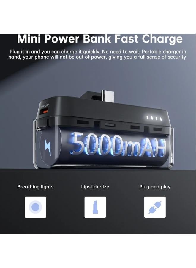 CHOETECH - 5000 mAh Power Bank, 5000mAh, 20W Fast Charging, Type-C Port, Small Size with holder black - Image 1