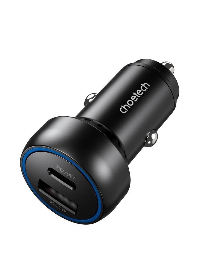 تشوتيك USB-C USB-A PD 60W car charger with LED backlight black - Image 1