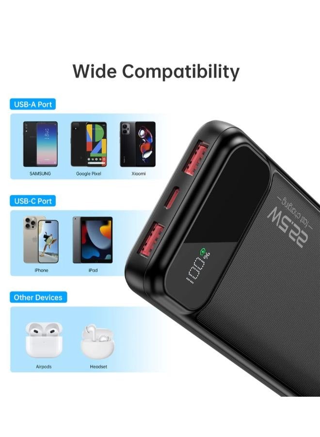 تشوتيك 10000 mAh 10,000mAh Power Bank – 22.5W PD Fast Charging, Dual USB-A + Type-C, Portable Charger for iPhone, Samsung, Android, iPad black  - Image 4