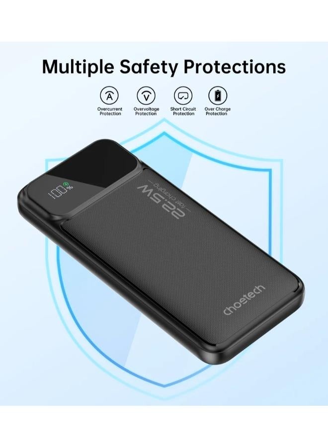 تشوتيك 10000 mAh 10,000mAh Power Bank – 22.5W PD Fast Charging, Dual USB-A + Type-C, Portable Charger for iPhone, Samsung, Android, iPad black  - Image 5