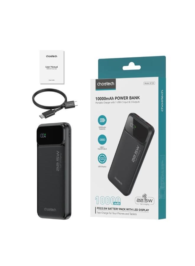 تشوتيك 10000 mAh 10,000mAh Power Bank – 22.5W PD Fast Charging, Dual USB-A + Type-C, Portable Charger for iPhone, Samsung, Android, iPad black  - Image 3