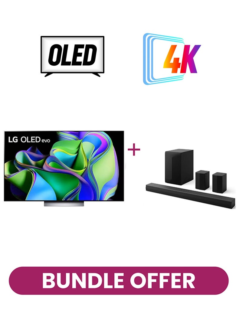 LG 55 Inch 4K OLED TV Smart TV + Soundbar Combo LG OLED55C36LA + LG S65TR black  - Image 1