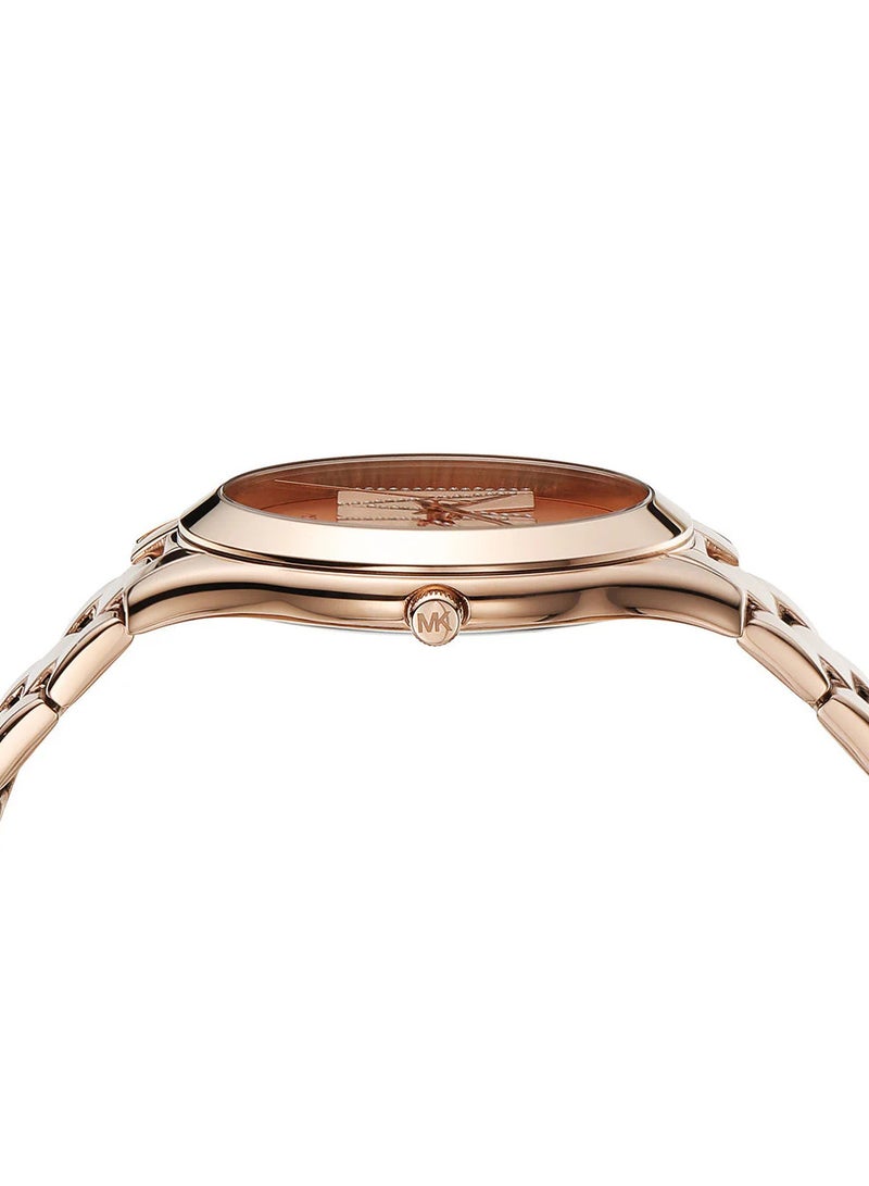 Michael Kors Women's Womens Slim Runway Three-Hand Rose Gold-Tone Stainless Steel Watch - MK4733  - Image 4