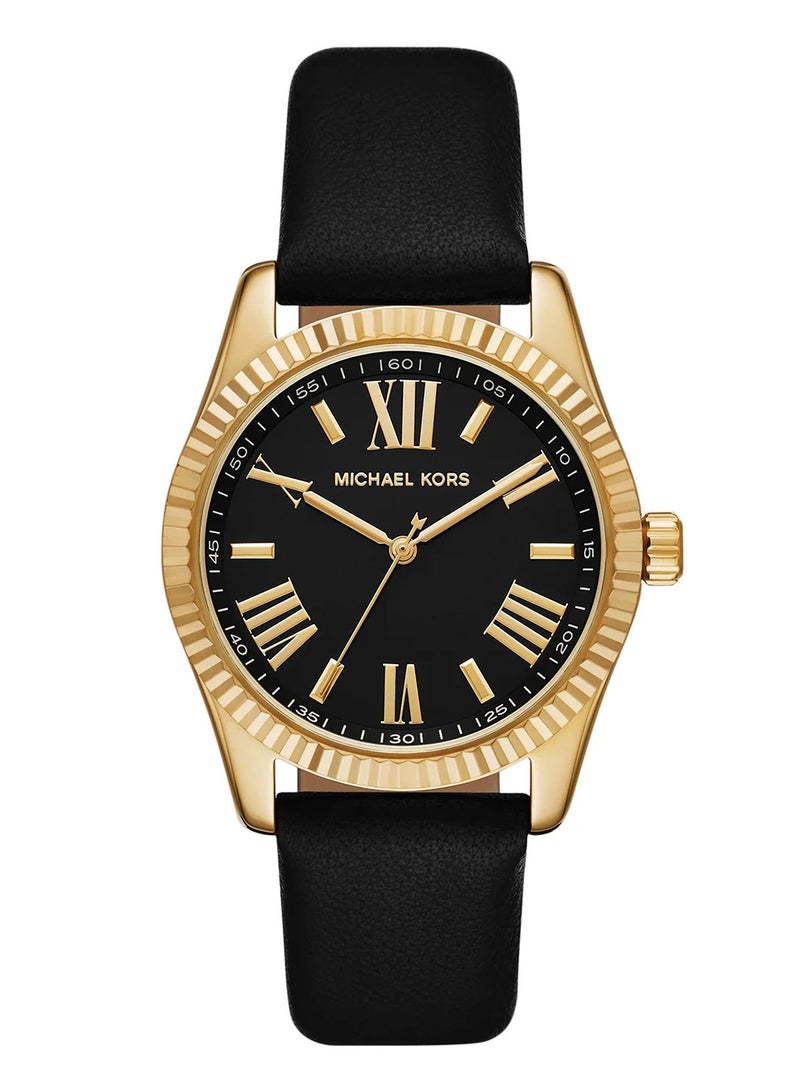 Michael Kors Women's Women's Lexington Three-Hand Black Leather Watch - MK4748  - Image 1