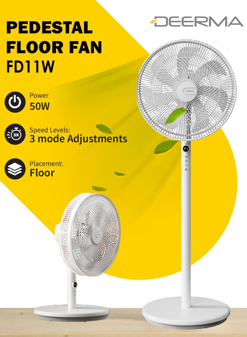 Deerma High-Power Pedestal Floor Fan with Biomimetic Blades, Wide-Angle Oscillation, 2-Layer Wind Concentration Mesh, 4 Height Levels, Touch Controls & 3-Speed Settings – Quiet & Energy-Efficient Floor Fan for Home or Office 50 W DEM-FD11W White  - Image 1