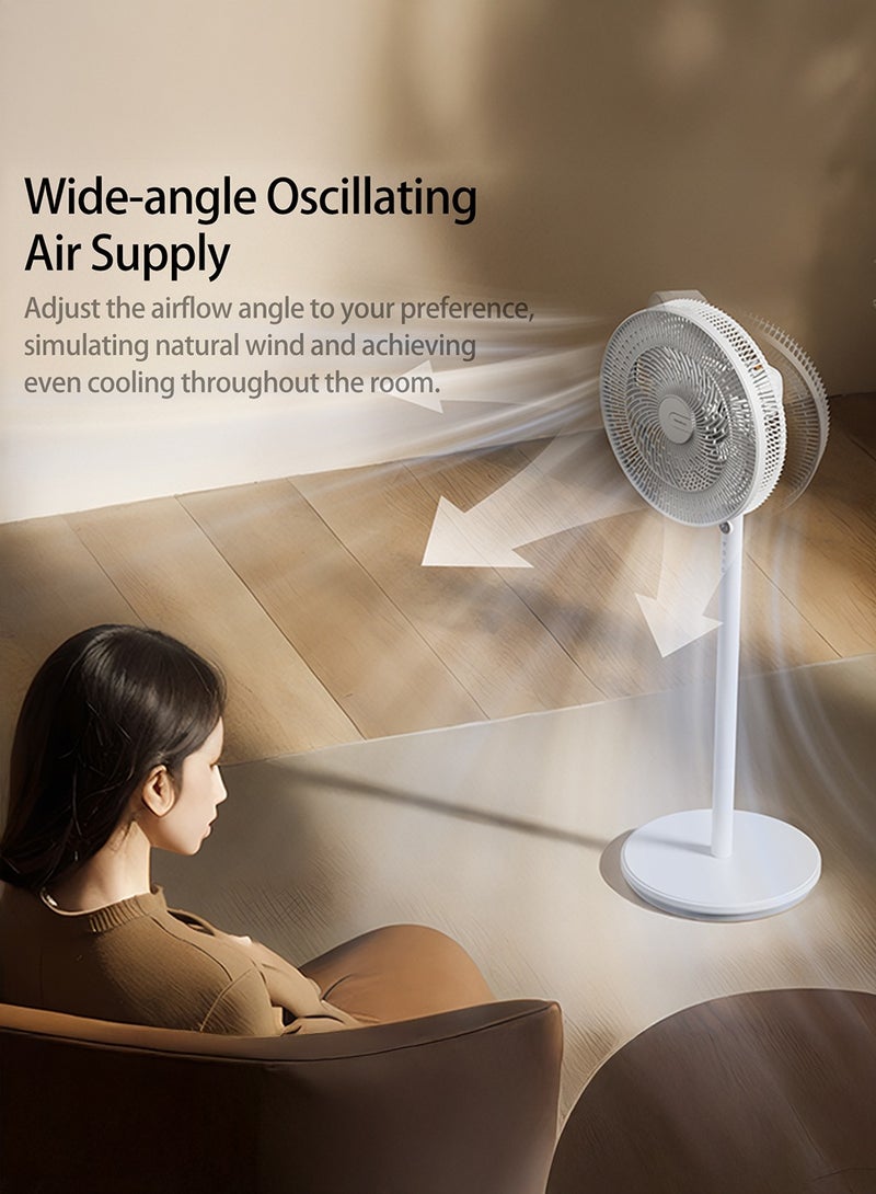 Deerma - High-Power 16" Pedestal Floor Fan with 7 Biomimetic Leaf Blades, Wide-Angle Oscillation, 4 Height Levels, 3-Speed Settings, Touch Controls, LED Display with Hour Timer and Sleep Mode Silent Noise & Energy-Efficient for Home or Office 50 W DEM-FD11W White - Image 1